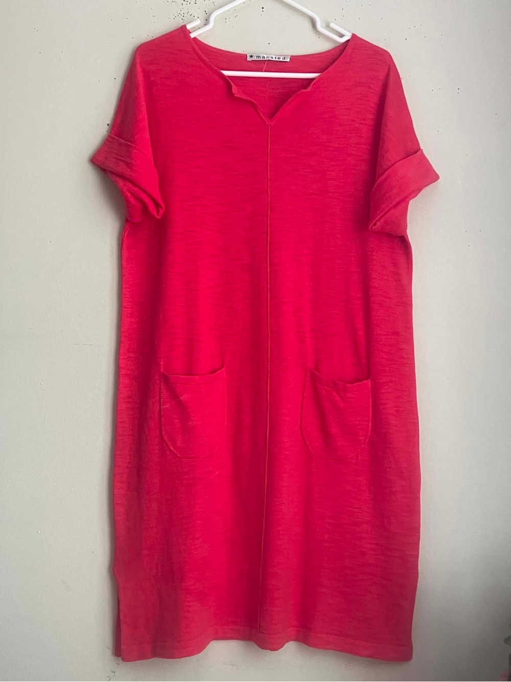 Bright Midi Shift Dress with Front Pockets